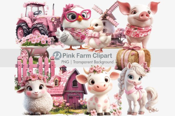 Download Pink Farm Clipart Bundle - Farm clipart Collection