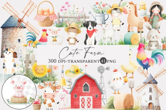 Download Watercolor Cute Farm Clipart - Farm clipart Collection