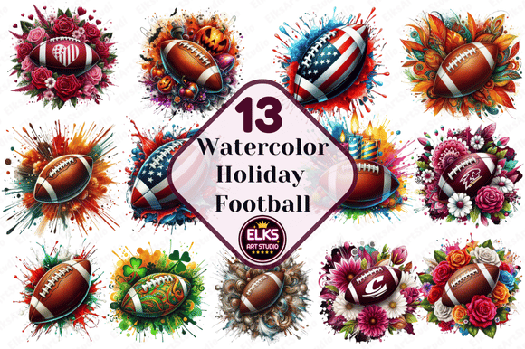 Download Watercolor Holiday Football Collection - Collection Collection