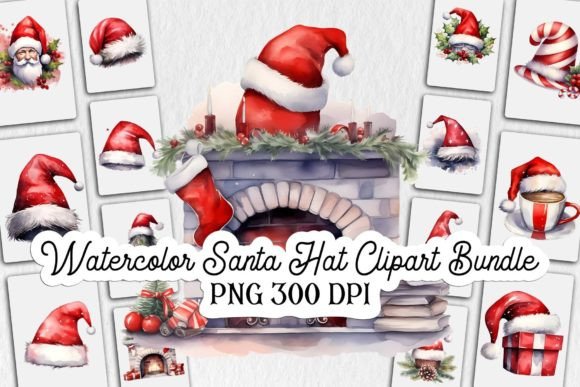 Download Watercolor Santa Hat Clipart Bundle - Santa hat clipart Collection
