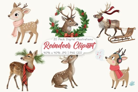 Download Watercolor Reindeer Clipart Bundle - Deer clipart Collection