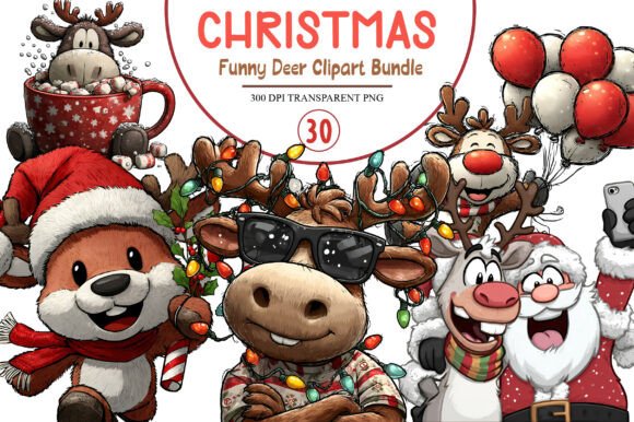 Download Christmas Funny Deer Clipart Bundle - Deer clipart Collection